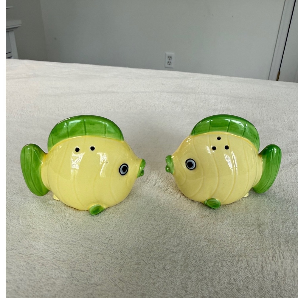 Vtg Norcrest Mid Century Anthropomorphic Fish Salt Pepper Shakers Japan Yellow